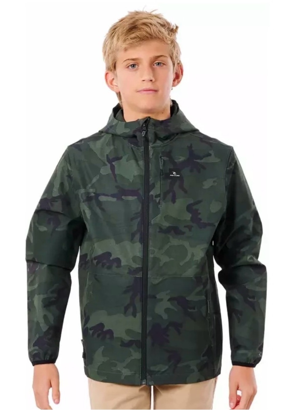 Rip Curl Youth Size 12 Anti-Series Elite Green Camouflage Hooded Jacket